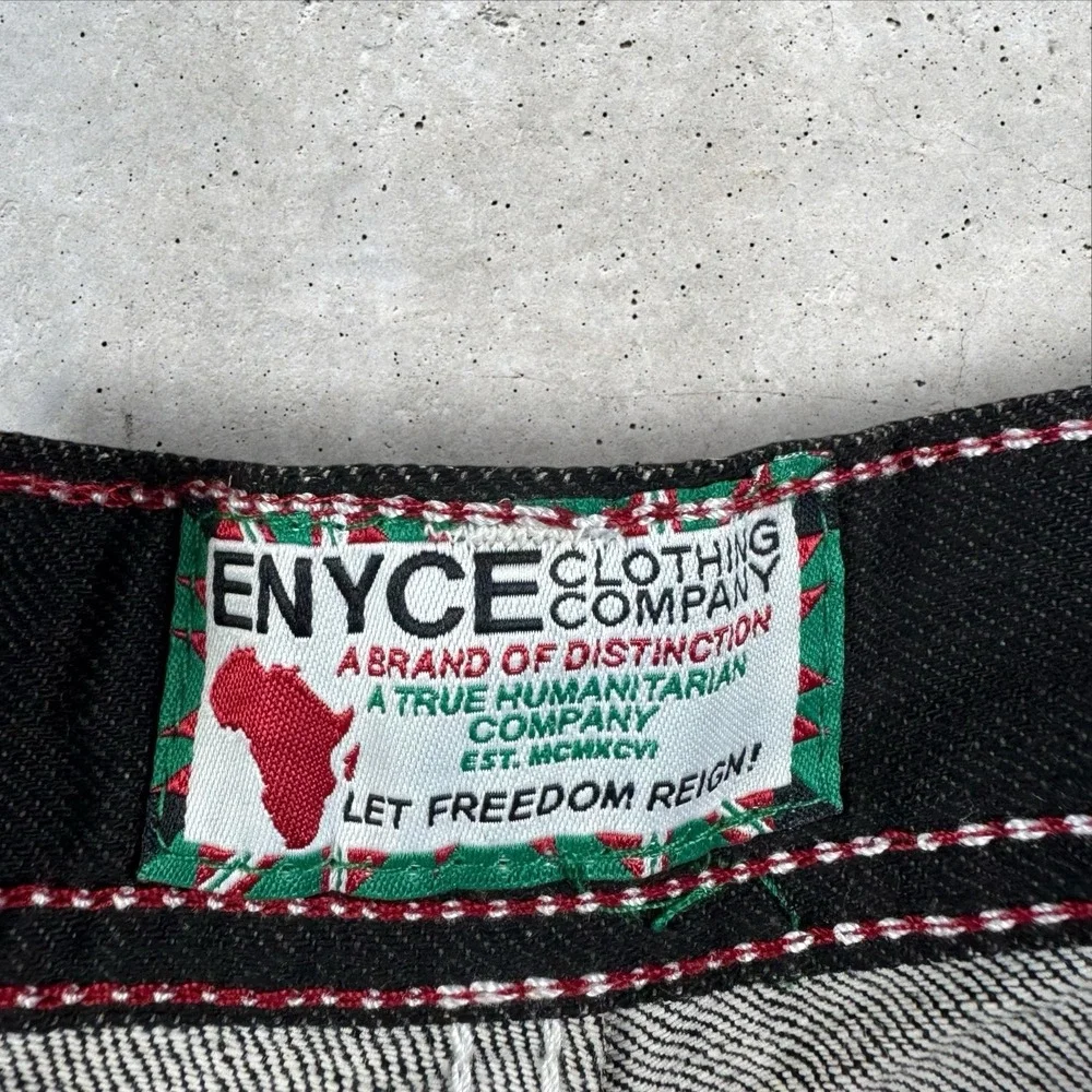 VTG‎ Enyce Shorts Mens 44 Baggy Wide Leg Jean Denim Africa Nations Black Y2K NWT